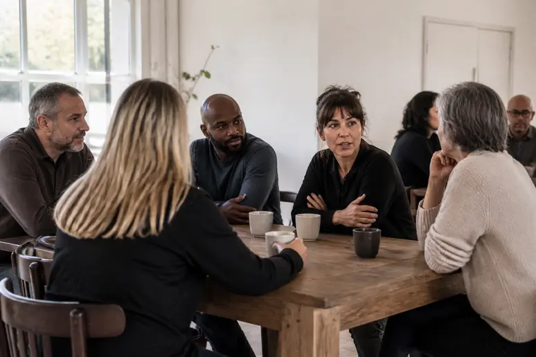 Participants échangent autour d'une table lors d'une rencontre du café des aidants