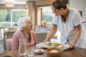 Comment fonctionne un EHPAD lors d'un repas partagé entre un résident et un soignant