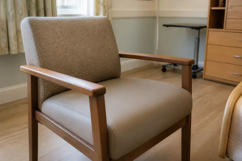 Fauteuil relax à dossier bas adapté pour résident en EHPAD.
