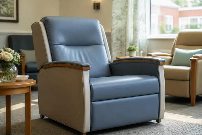 Fauteuil de repos robuste pour EHPAD supportant des charges élevées.