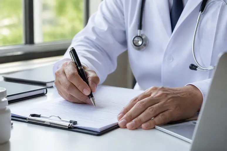 Un médecin rédige un certificat médical indispensable pour activer un mandat protection future